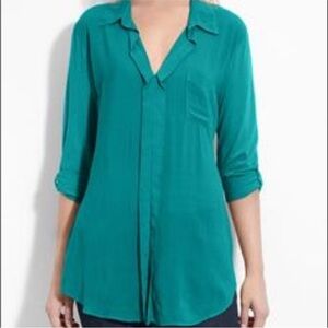 Splendid Teal Mixed Media Shirt Sz Small